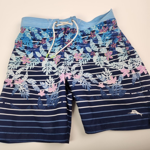 Tommy Bahama Swim Trunks Size L Blue Floral Print  Live The Island Life Tropical - Picture 1 of 3